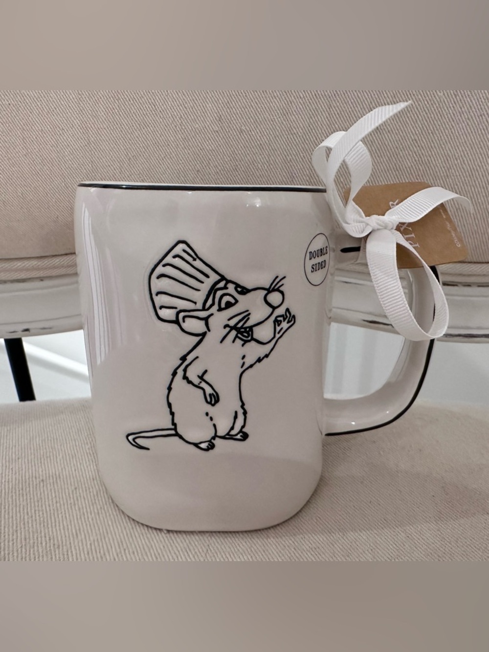 Disney X Rae Dunn Ratatouille White and Black Chef Mouse Mug Chef’s Kiss NWT